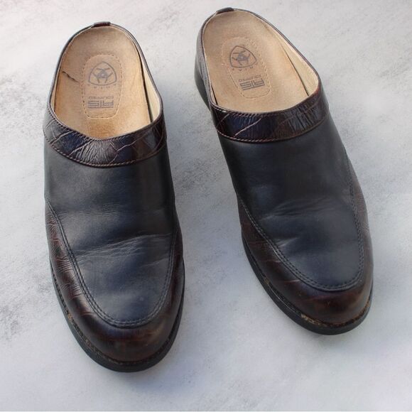 Ariat Black Brown Leather Slip-On Shoes Size 8B - Picture 1 of 7